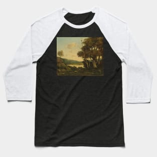 Tranquil Landscape Painting - Classic French Artwork with Trees, Water, and Hills Baseball T-Shirt